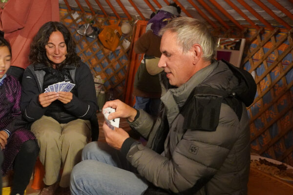 Playing card in the evening